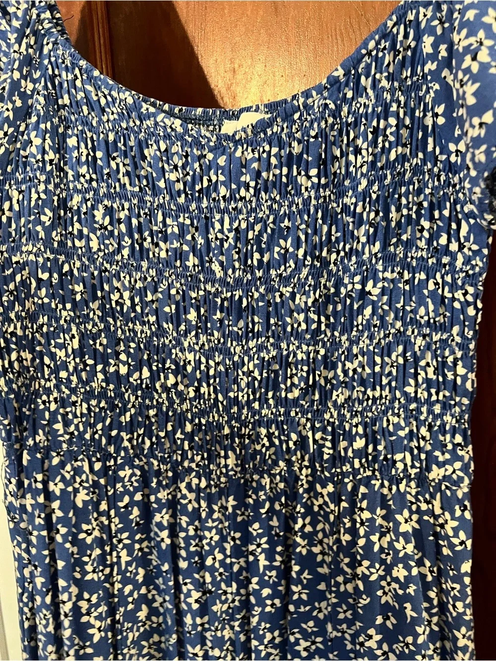 Millibon Blue Floral Wide Leg Jumpsuit Romper Size Medium Boho Smocked Bodice - Picture 6 of 8